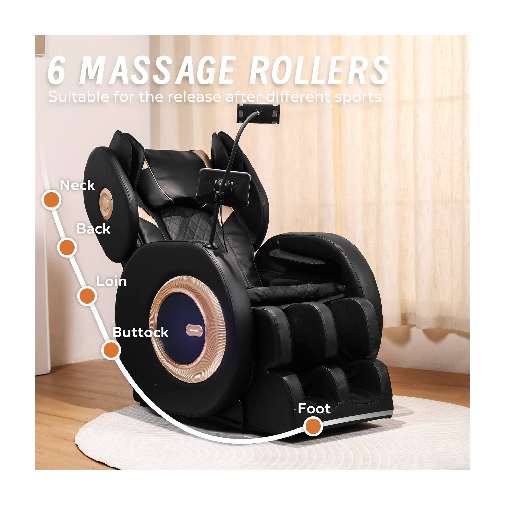 6 MASSAGE ROLLERS  
Suitable for the release after different sports  
Neck  
Back  
Loin  
Buttock  
Foot