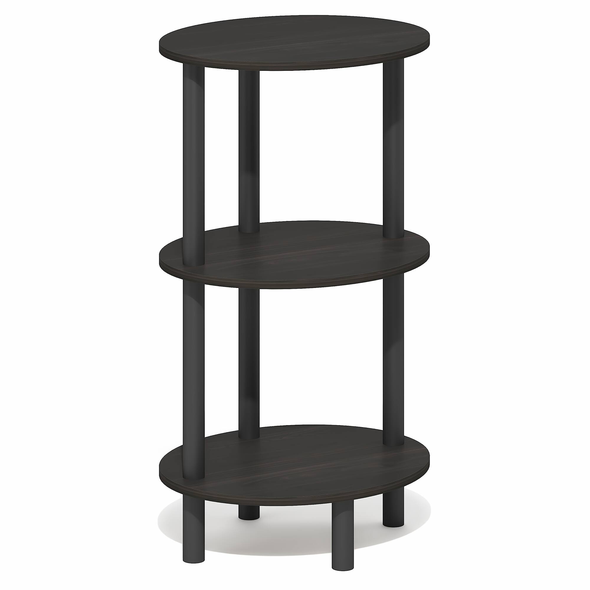 Alt View 5. Furinno - TURN-N-TUBE 3-Tier Oval Night Stand, Toolless Assembly Narrow Nightstand, Modern Side Table, End Table - Espresso/Black.