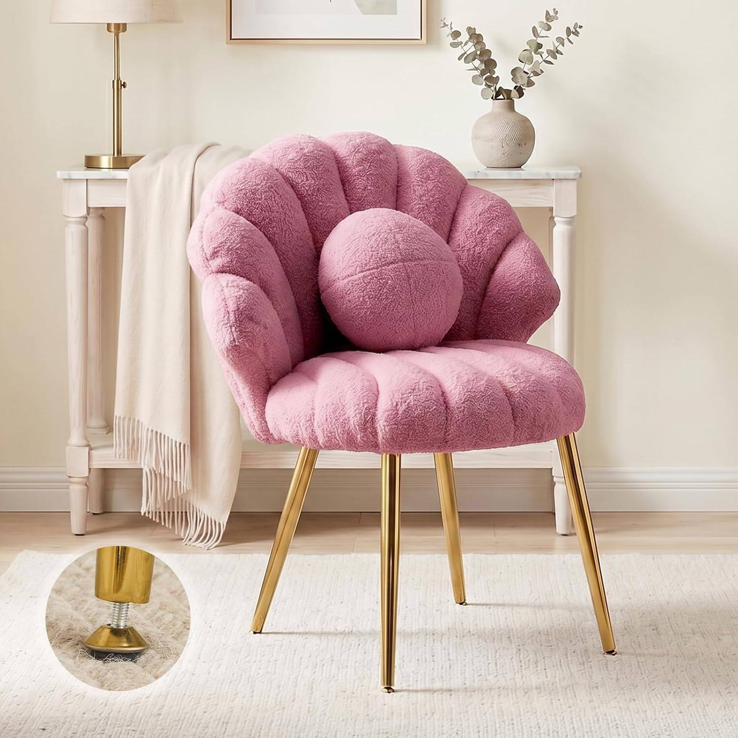 Front. Winado - Shell-Shaped Teddy Fleece Accent Vanity Chair with Back Comfy Desk Chair No Wheels,for Office Dining Nail Sewing Bedroom - Purple.