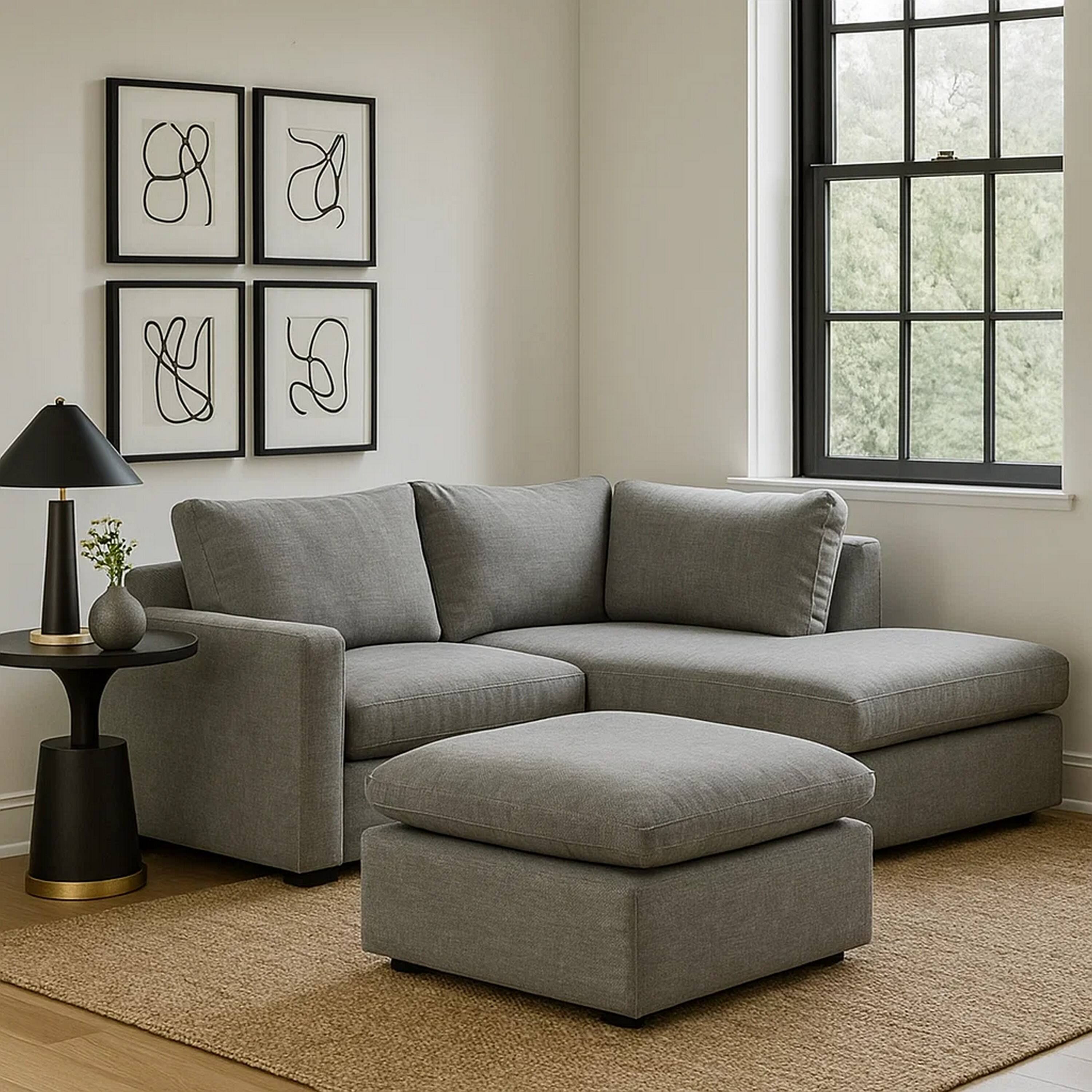 Alt View 6. Manhattan Lane - Shar 37 Inch Square Ottoman, Removable Pillow Top Cushion - Gray Linen.