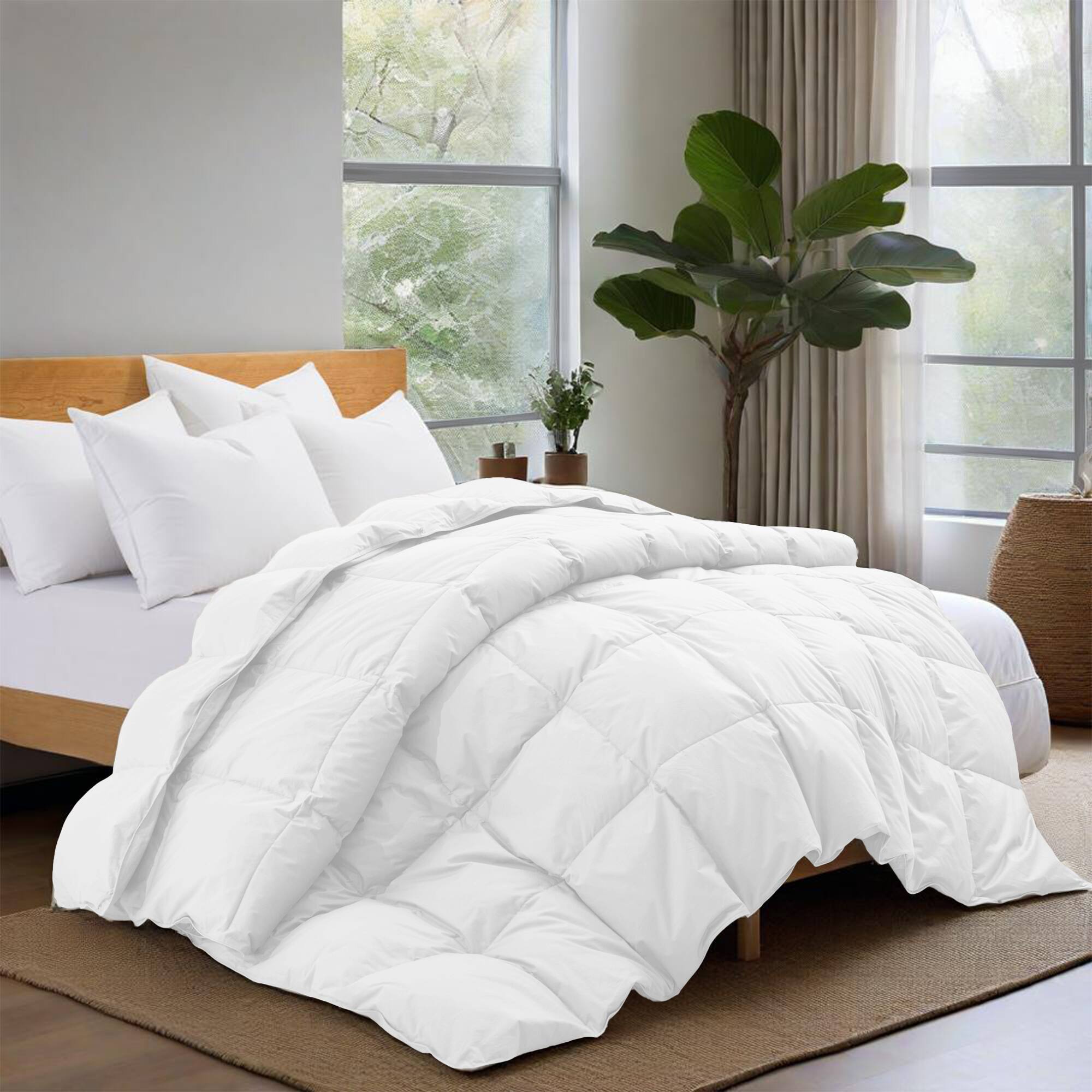 Angle. Puredown - Puredown Luxurious 300TC 100% Organic Cotton Down Feather Fiber Comforter, White, King - White.
