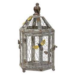 Left. BreeBe - 2/Set Rustic Bee Metal Birdcages w/Chicken Wire - Grey.