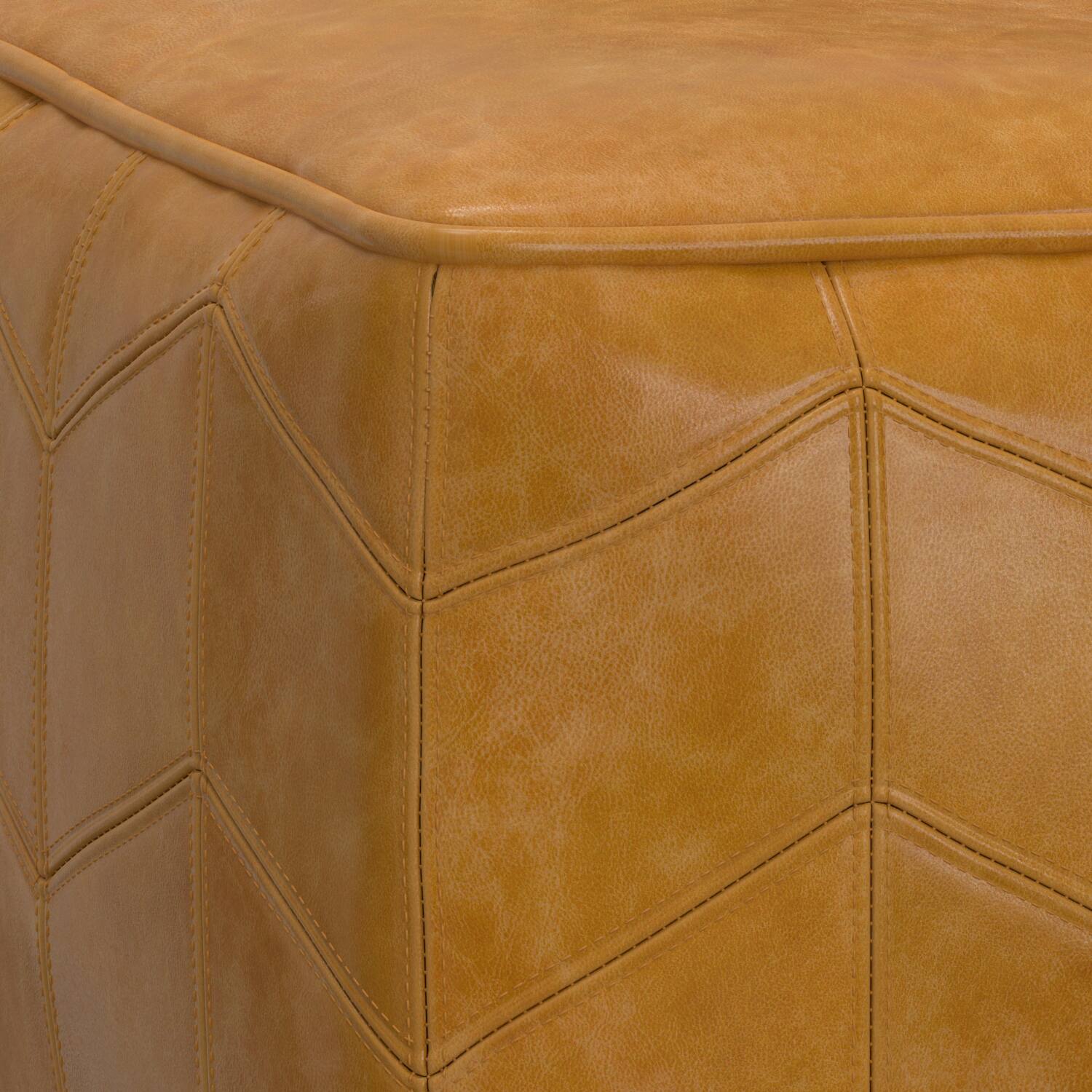 Alt View 2. Simpli Home - Simpli Home Morden 18 inch Wide Square Pouf in Brown Genuine Leather - Brown.