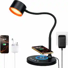 Dazzed Corner - Desk Lamp, Wireless Charger, USB Ports - Black