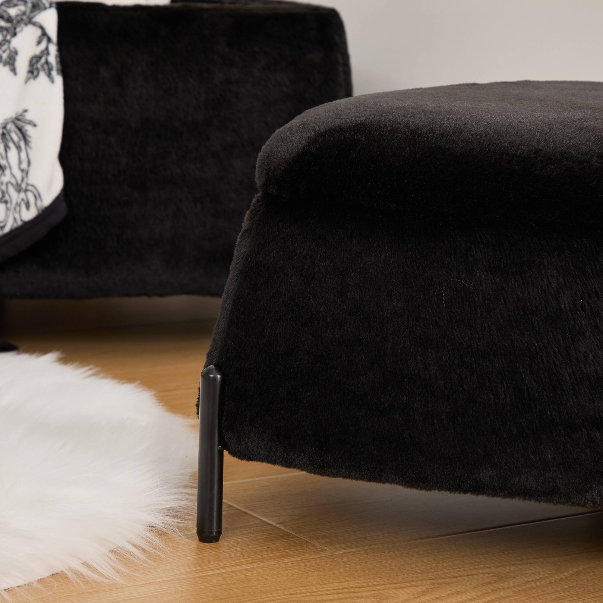 Alt View 3. Boyel Living - Faux Fur Storage Ottoman Set with Reversible Tray Lid and Metal Legs, 2-Piece - Black.