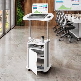 GOODSILO - Adjustable Sit-to-Stand Rolling Laptop Cart with Concealed Storage and Mobile Workstation Design - White