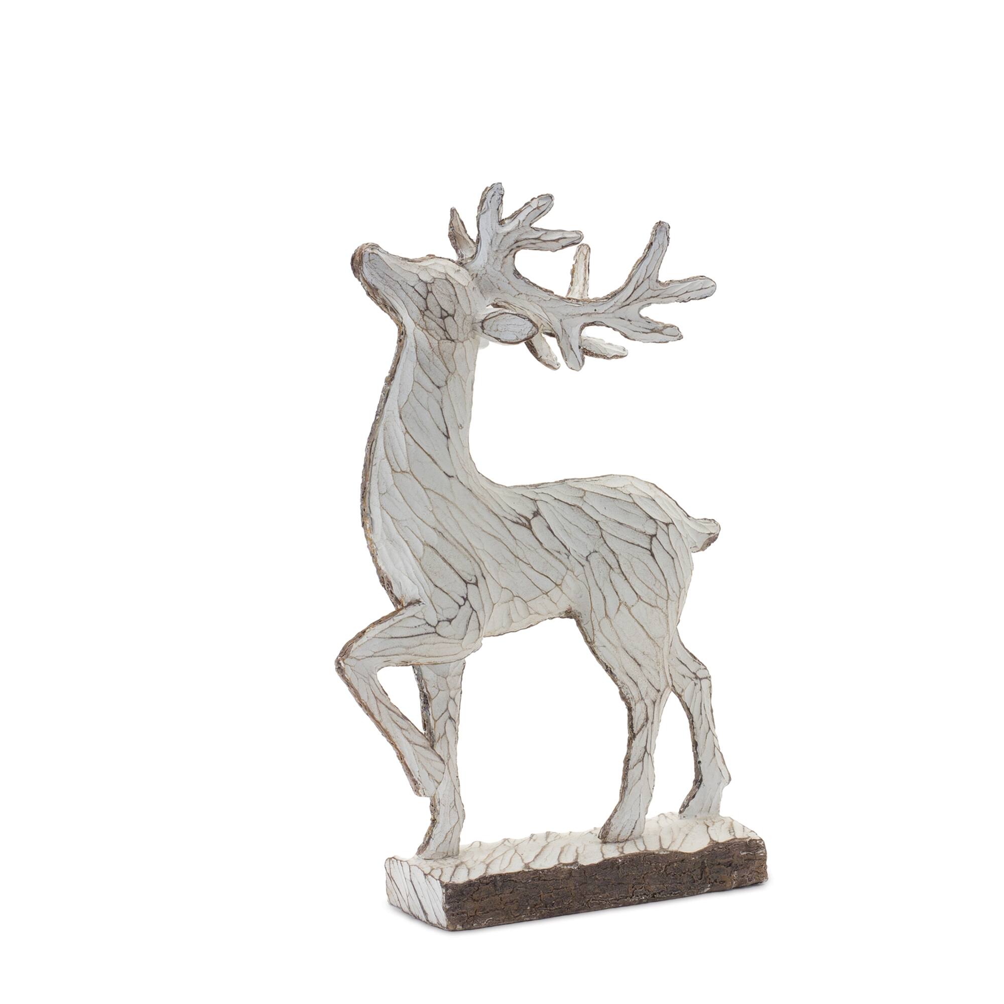 Left. BreeBe - Carved Deer Decor (Set of 2) - White, Brown.