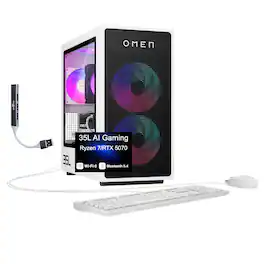 HP - OMEN 35L Desktop PC (Ryzen 7 8700F, 32GB, 1TB SSD, GeForce RTX 5070, WiFi 6, Bluetooth 5.4, Win 11 Home) w/USB Hub - Panda Metal