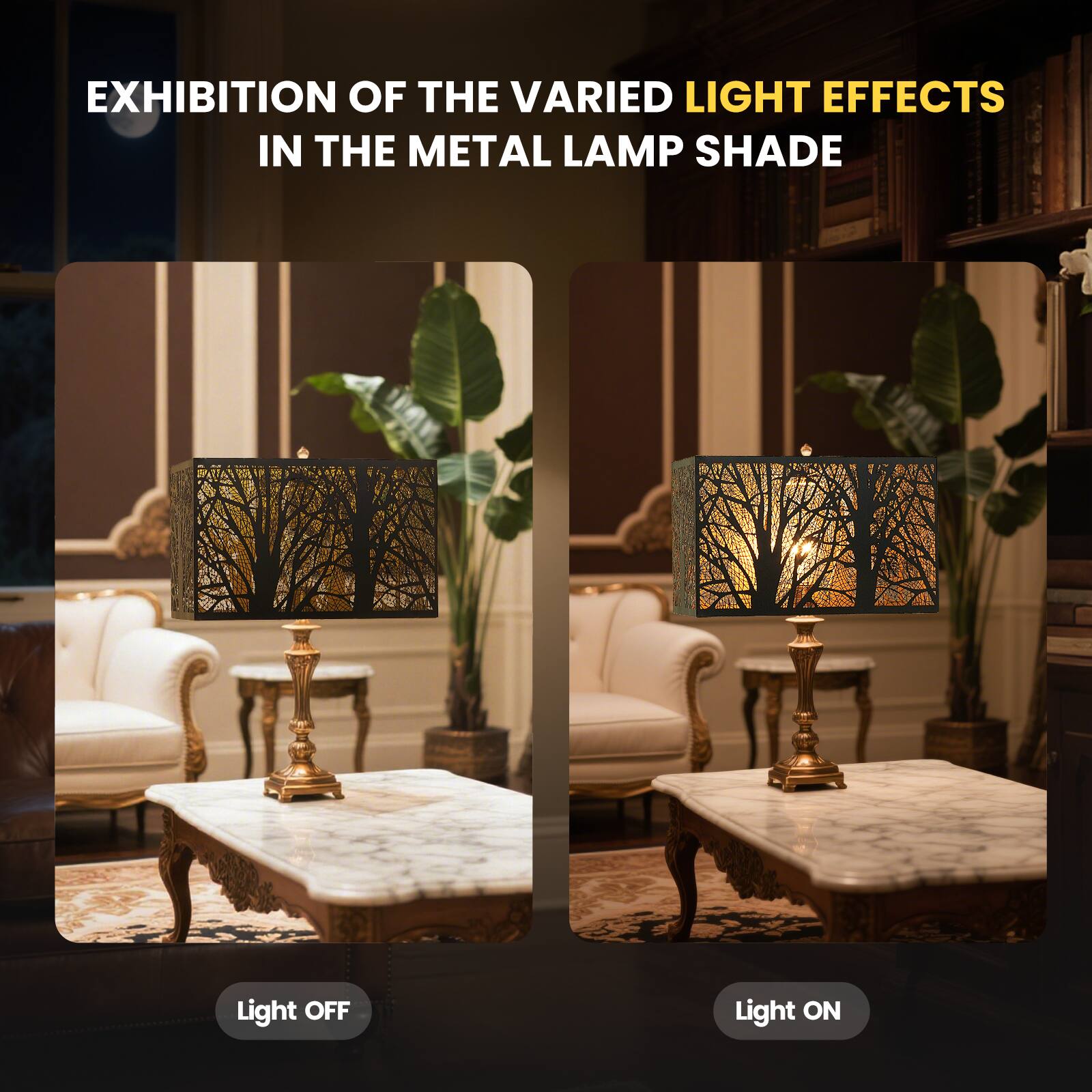 ALUCSET Metal Etched Starlight Lamp Shade – 5x9x7 Inches, Spider Fitter, Black Outside Gold Inside For Table Lamps