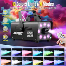 AGPtek - 500W Fog Machine with 13 Colorful LED Lights Effect for Wedding, Halloween, Party - Black