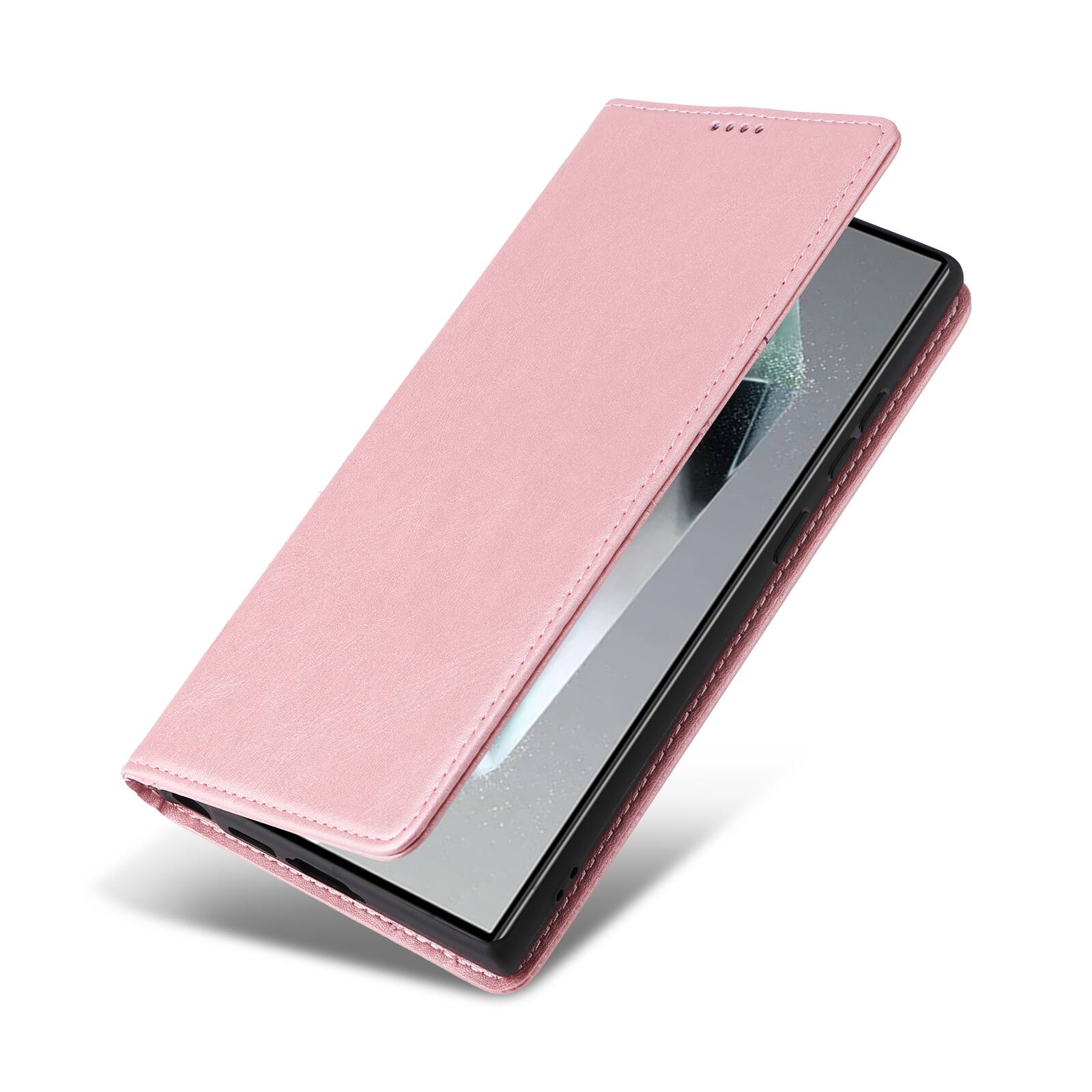 Left. Dteck - Case for Samsung Galaxy S25 Ultra,Wallet Case with Card Holder for Women Men,Shockproof PU Leather Flip Kickstand Cover - Rosegold.