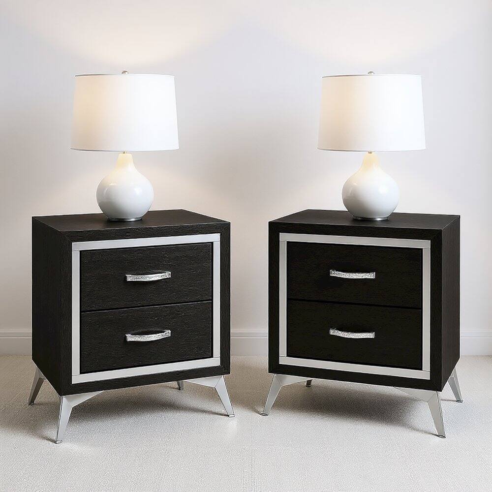 Alt View 2. New Classic Furniture - Huxley Wood Nightstand in Black (Set of 2) - Black.