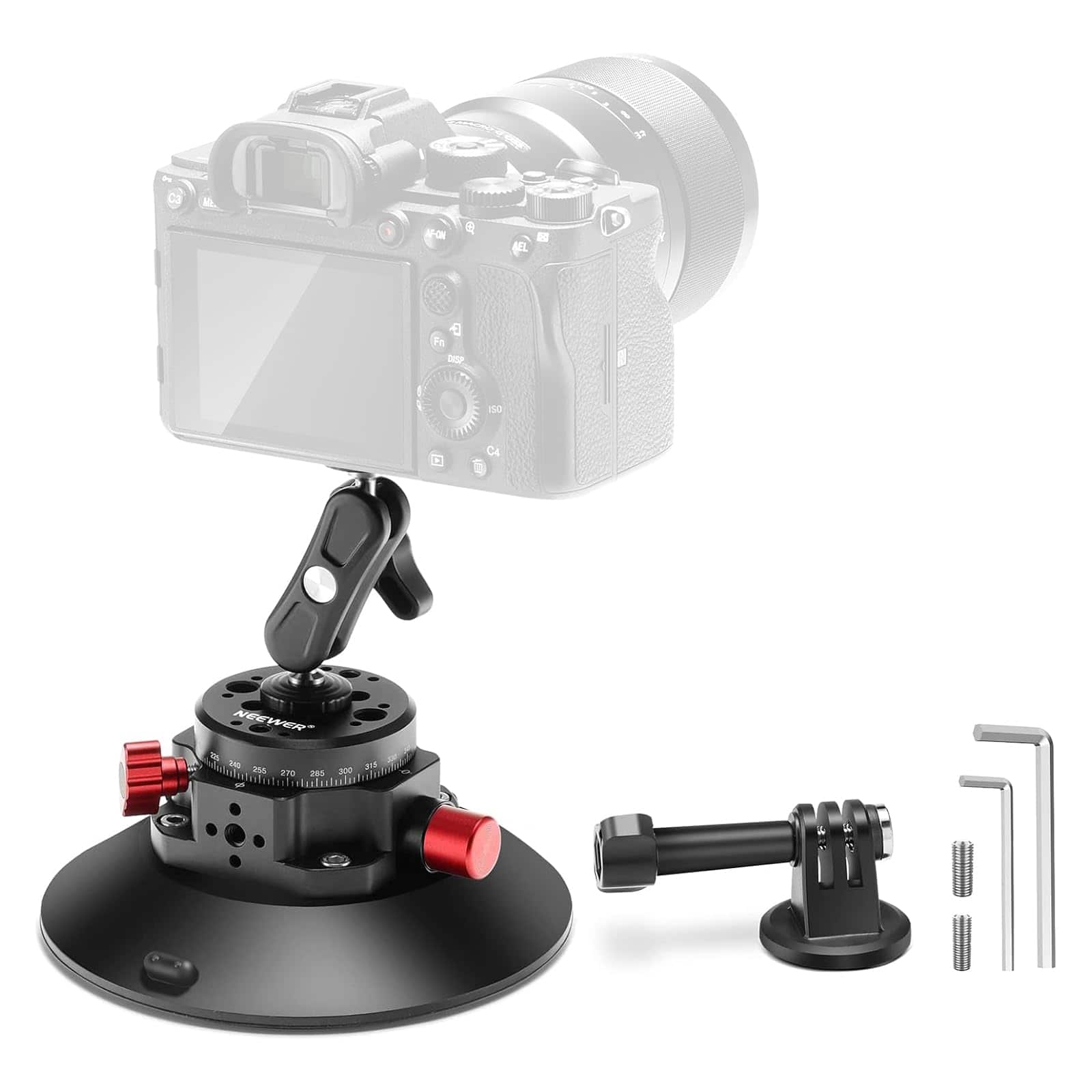 Neewer - 6-Inch Camera Suction Cup Mount with Ball Head for Car Windshield, Compatible with Camera, Action Cam, Phone