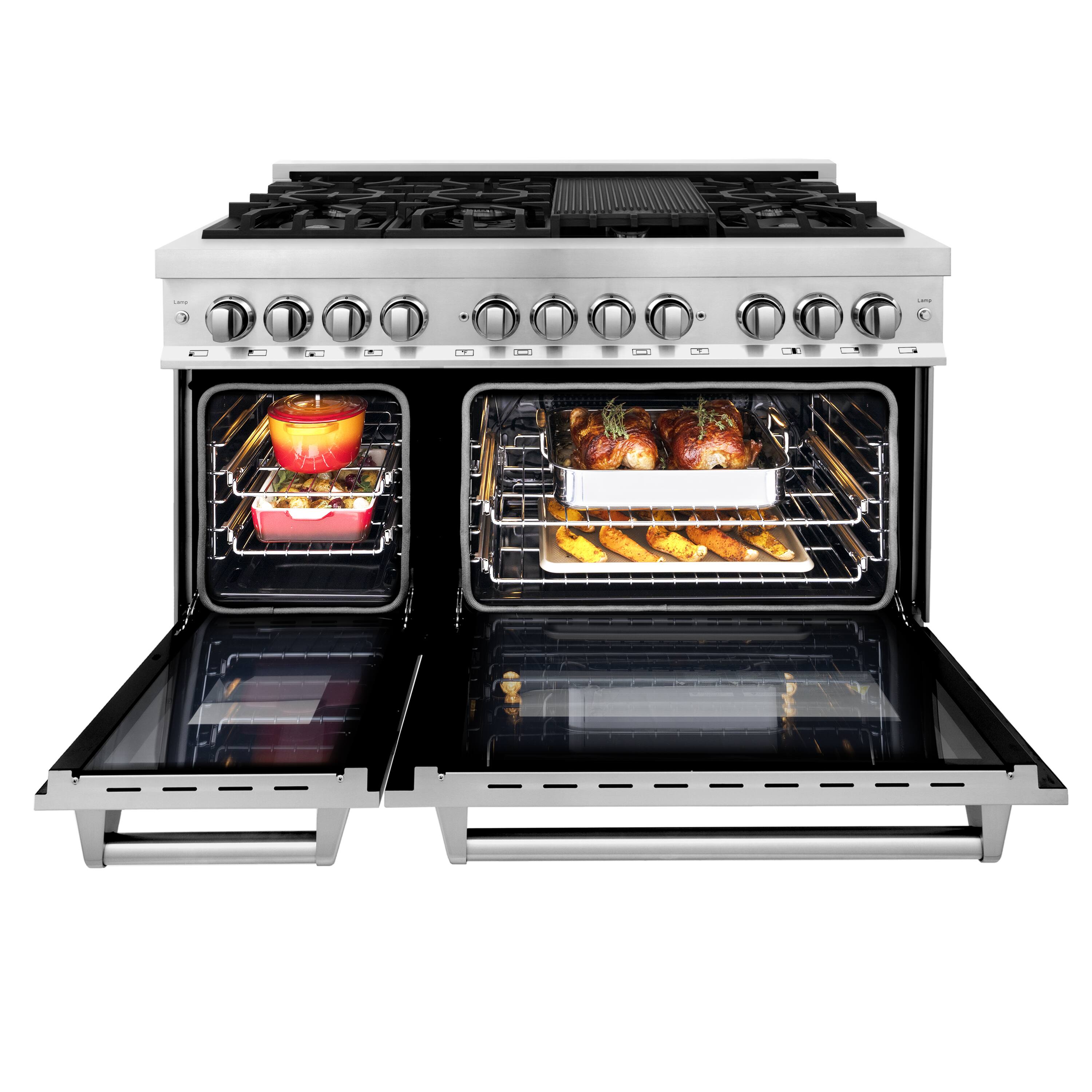 Alt View 8. ZLINE - 48" Legacy Dual Fuel Range w/ 7 Burner Gas Cooktop and 2 Electric Ovens (RA48) - Stainless steel.
