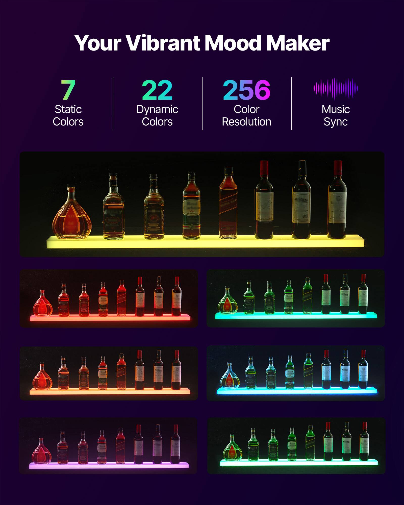 Your Vibrant Mood Maker

- 7 Static Colors
- 22 Dynamic Colors
- 256 Color Resolution
- Music Sync