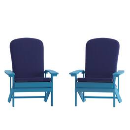 Emma + Oliver - Hammond Set of Two All-Weather Polyresin Adirondack Chairs with Cushions - Blue Cushions/Blue Frame