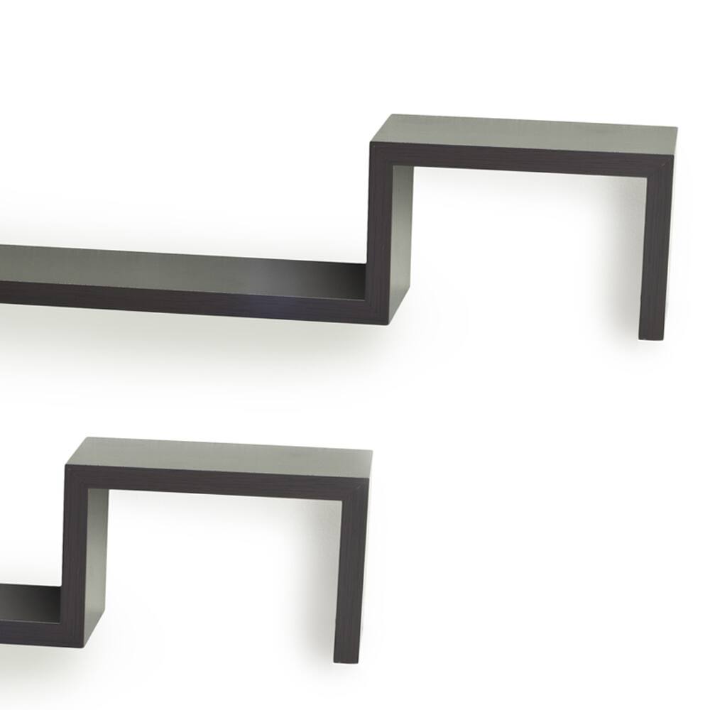 Left. Danya B - Set of 2 S-Shaped Wall Shelves - Espresso - Brown.