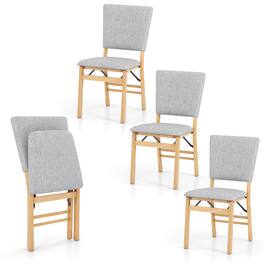Gymax - Foldable Dining Chair Set of 4 w/Padded Seat & Tilt Backrest Rubber Wood Legs Grey - Yellow