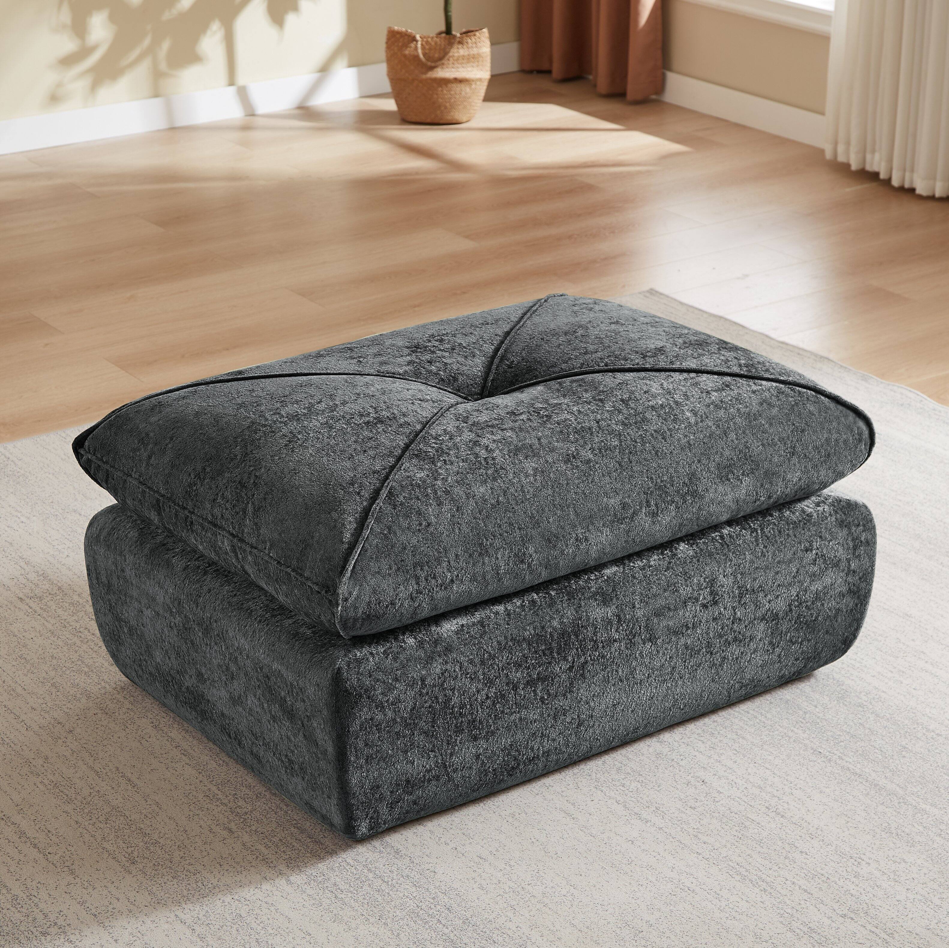 Angle. Loheer - Loheer Dark Gray Chenille Ottoman Large Living Room Footstool Multi-Functional Modular Sofa Piece 42 Inch - Dark Gray.