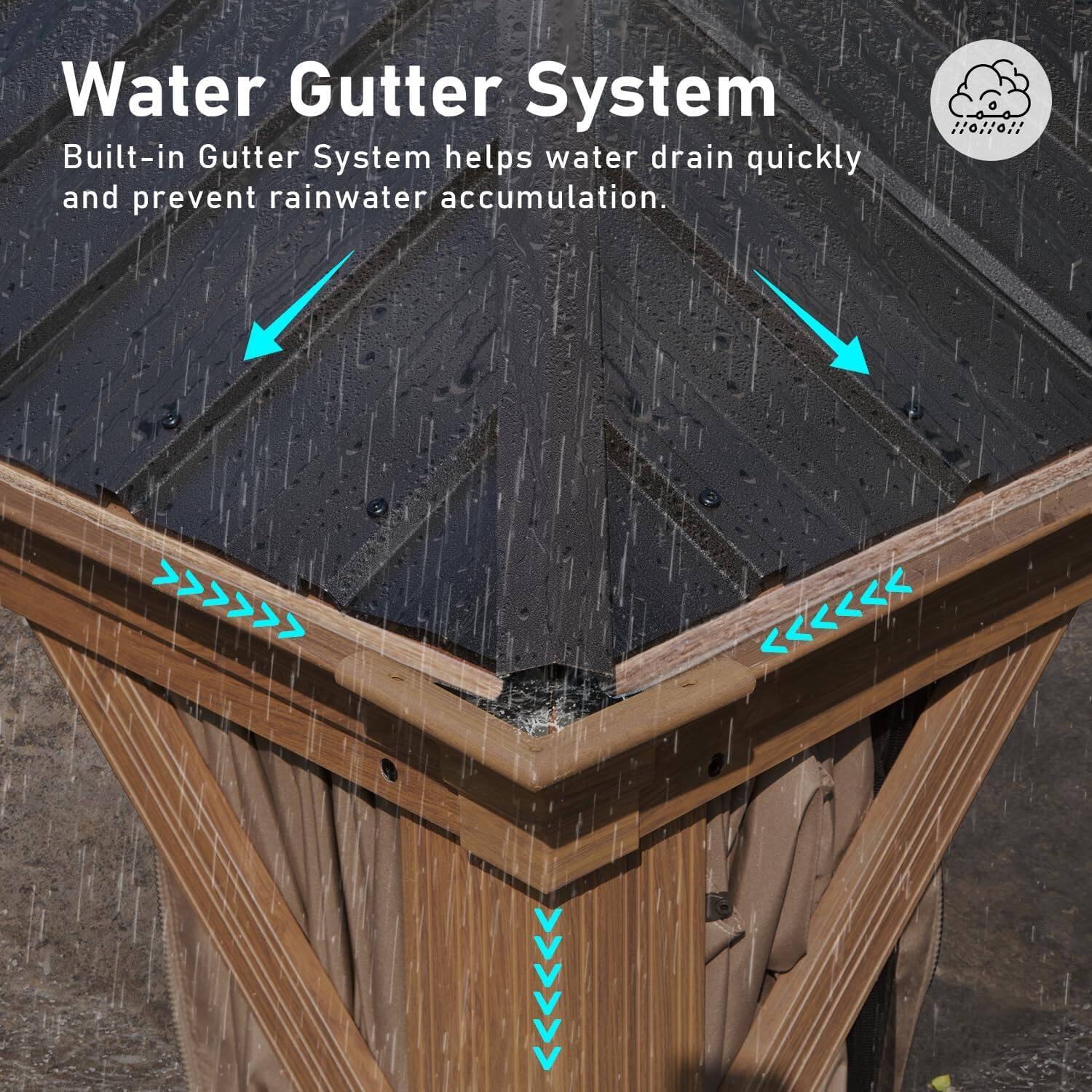 Water Gutter System  
Built-in Gutter System helps water drain quickly and prevent rainwater accumulation.