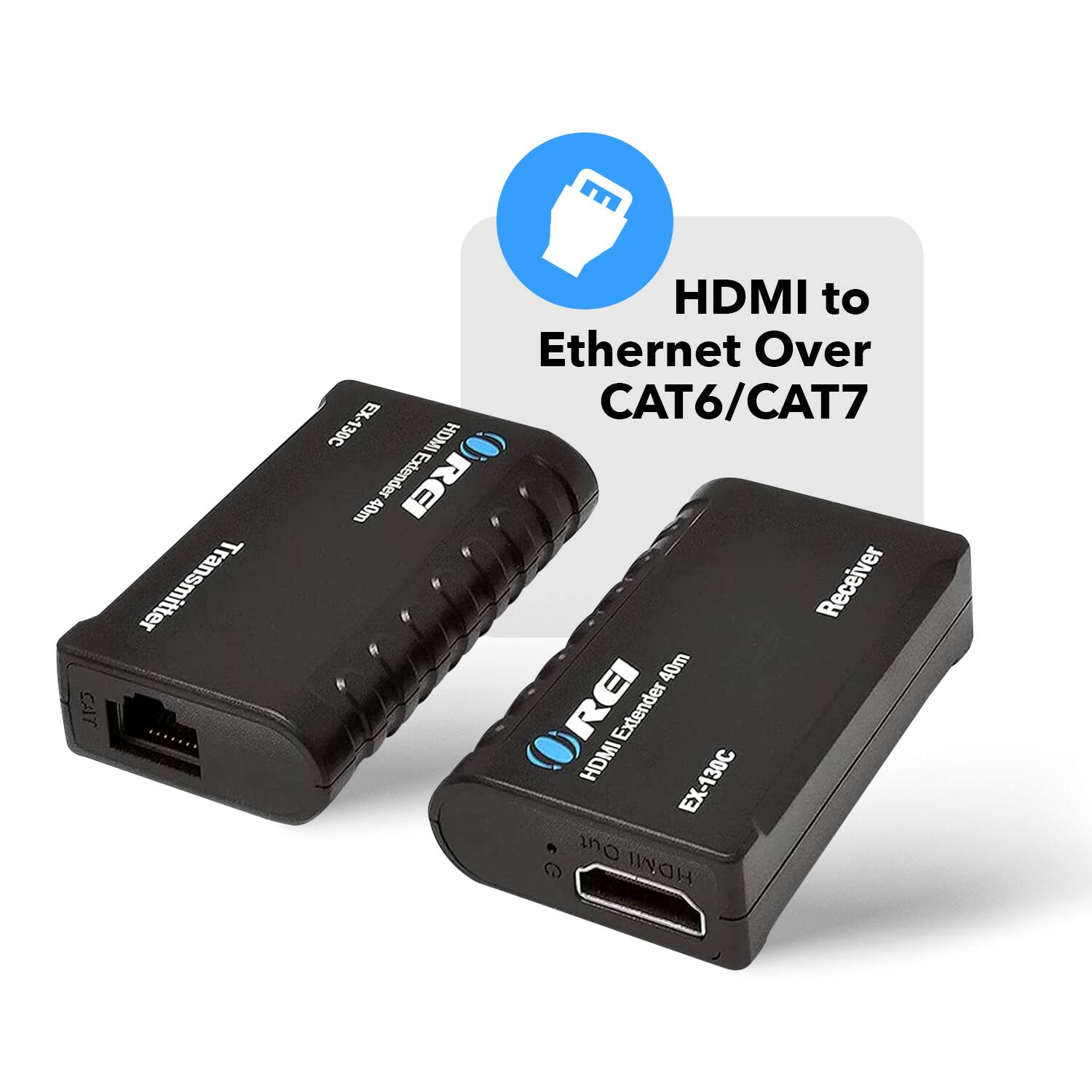 The corrected text is:

"Transmitter CAT6/CAT7 HDMI to Ethernet Over CAT6/CAT7 EX-130C HDMI Extender REI 40m Receiver 40m REI Extender HDMI EX-130C Out CHDMI"