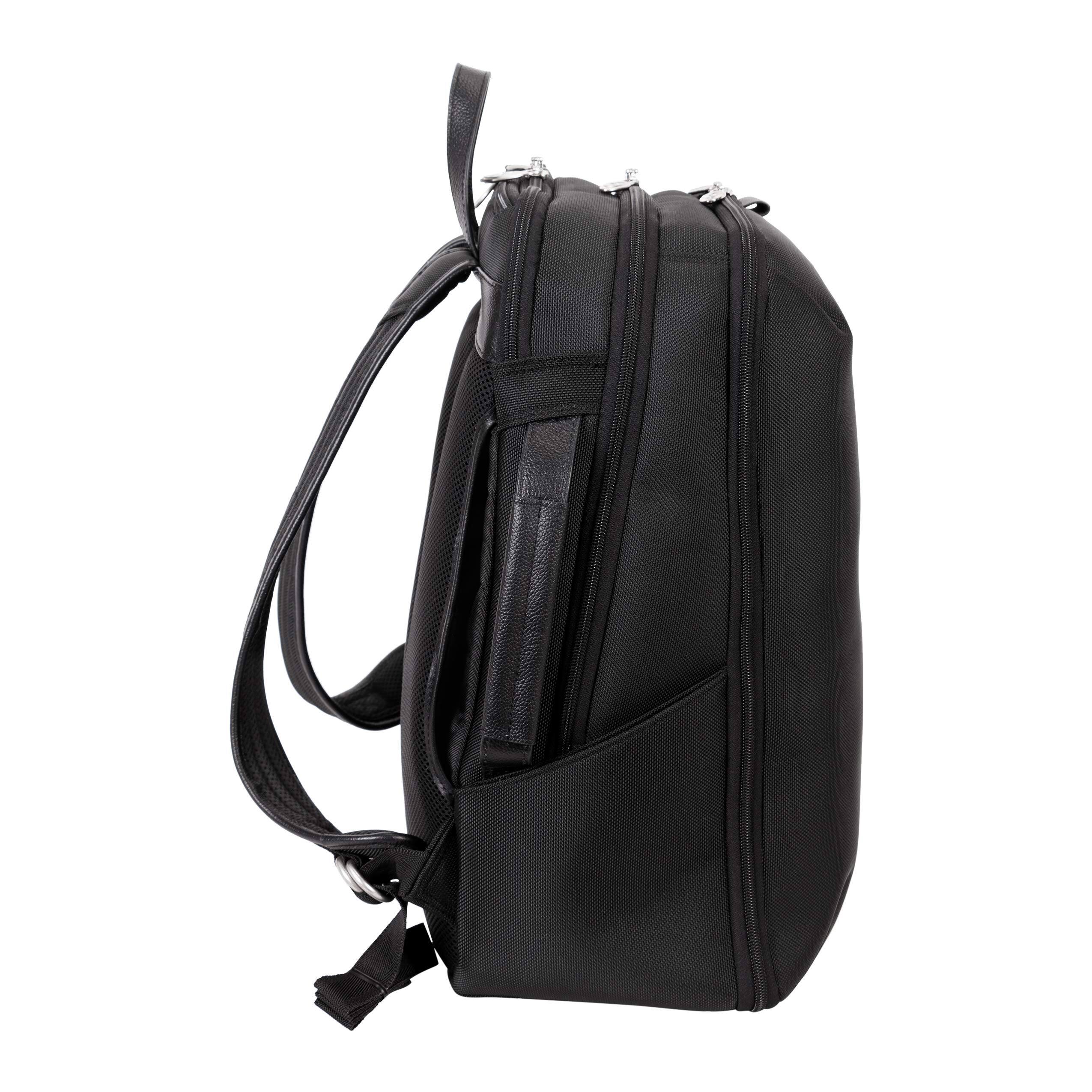 Alt View 8. McKlein - 17" Laptop Backpack, 1680D Ballistic Nylon Leather Trim, Triple Compartment, Laptop & Tablet Sleeves - Black.