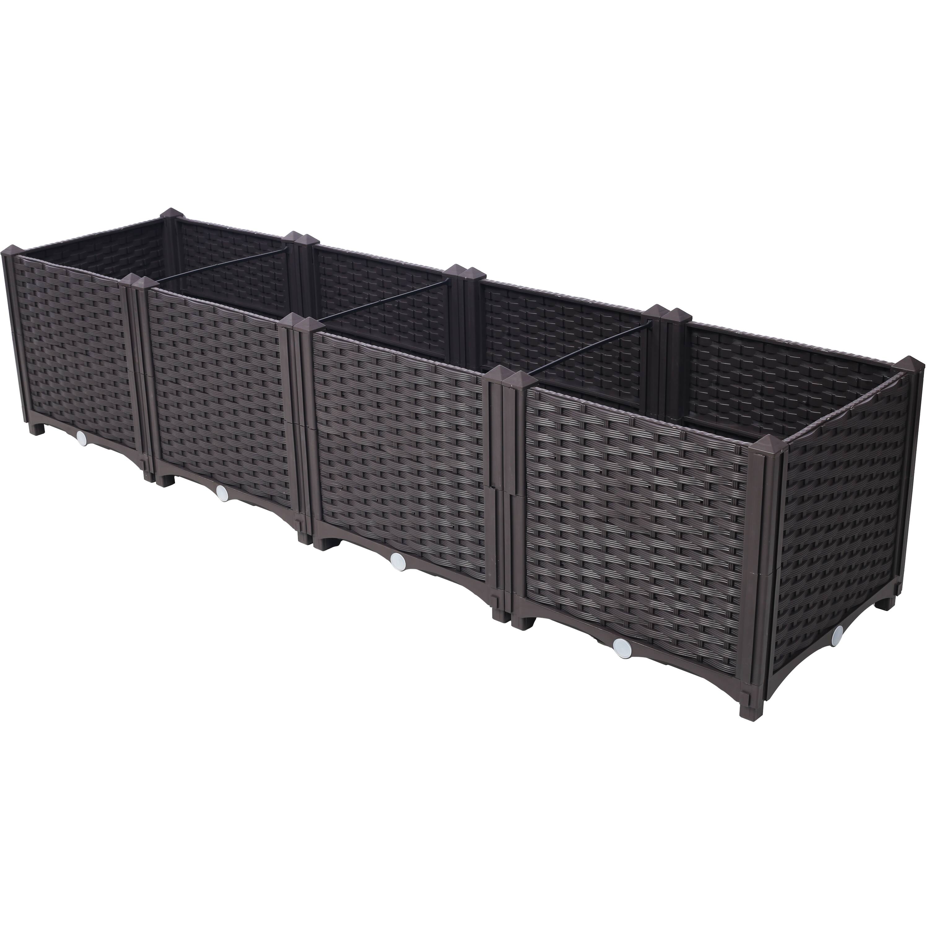 Front. TinyHomie - Deep Raised Garden Bed Plastic Planter Boxes Self-Watering Planter Box Raised Bed 63in L X 15.7in D X 14.7in H - Brown.