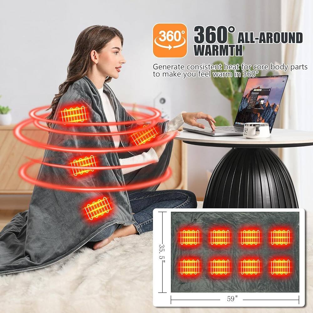 360° ALL-AROUND WARMTH  
Generate consistent heat for core body parts to make you feel warm in 360°  

35.5" x 59"