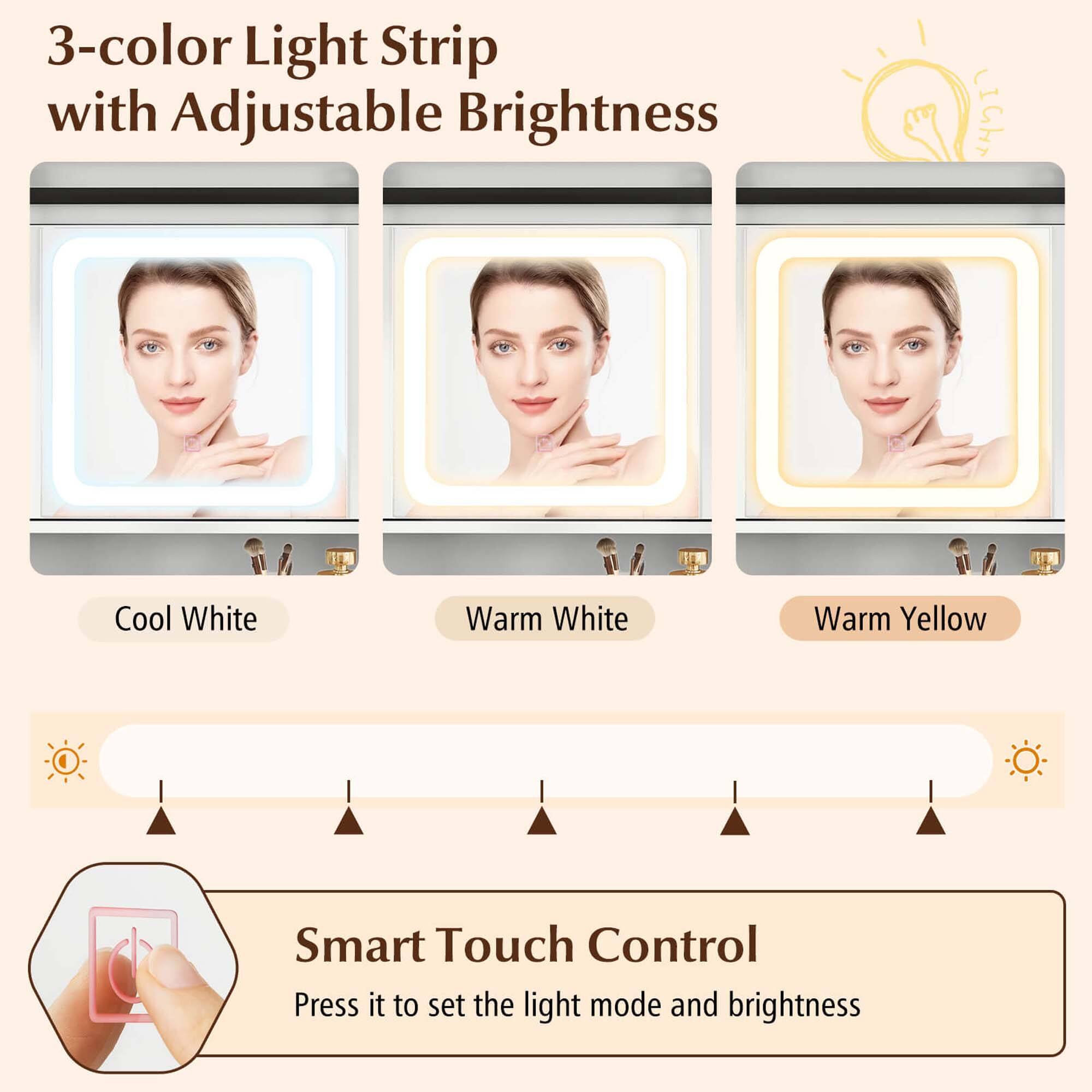 3-color Light Strip with Adjustable Brightness

Cool White Warm White Warm Yellow

Smart Touch Control
Press it to set the light mode and brightness