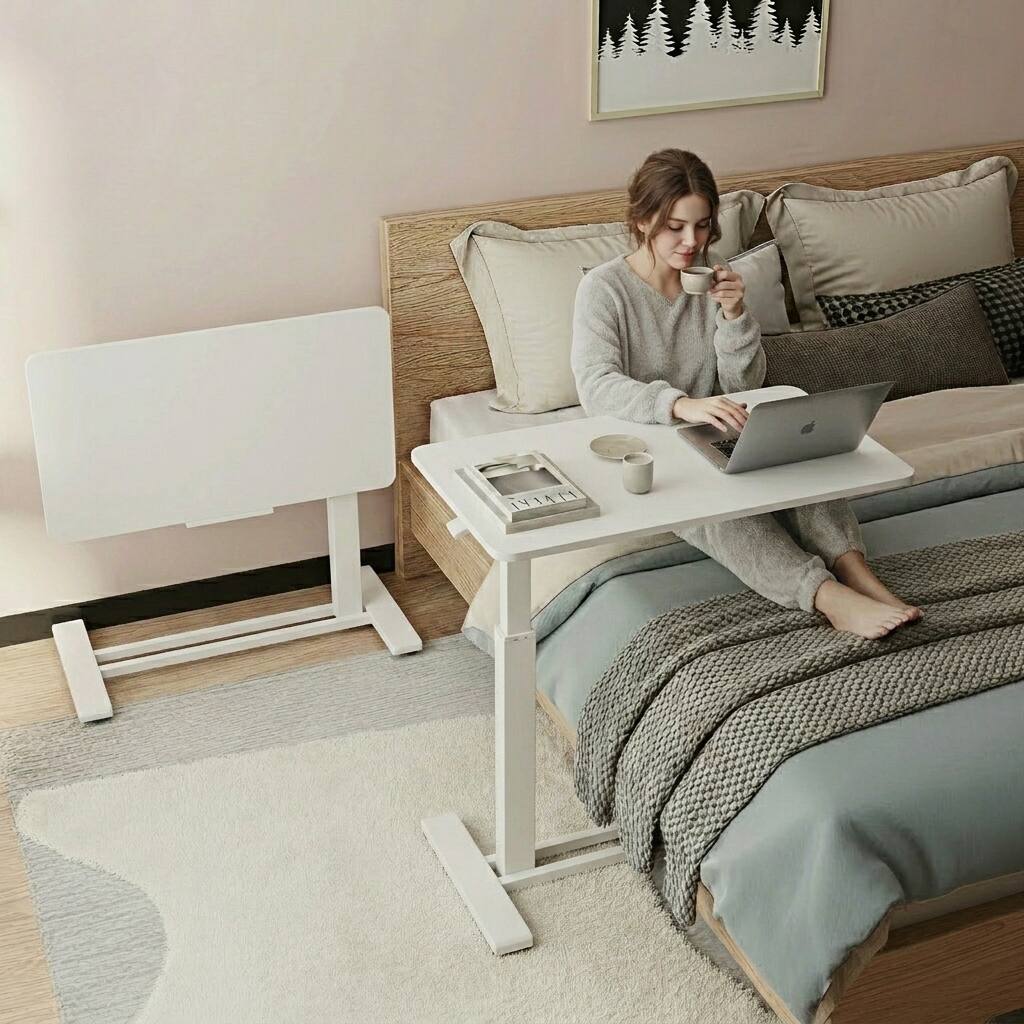 Alt View 6. FlexiSpot - 32 x 18 in H7 Pro Adjustable Height Side Table with Tilting Desktop, White - White.