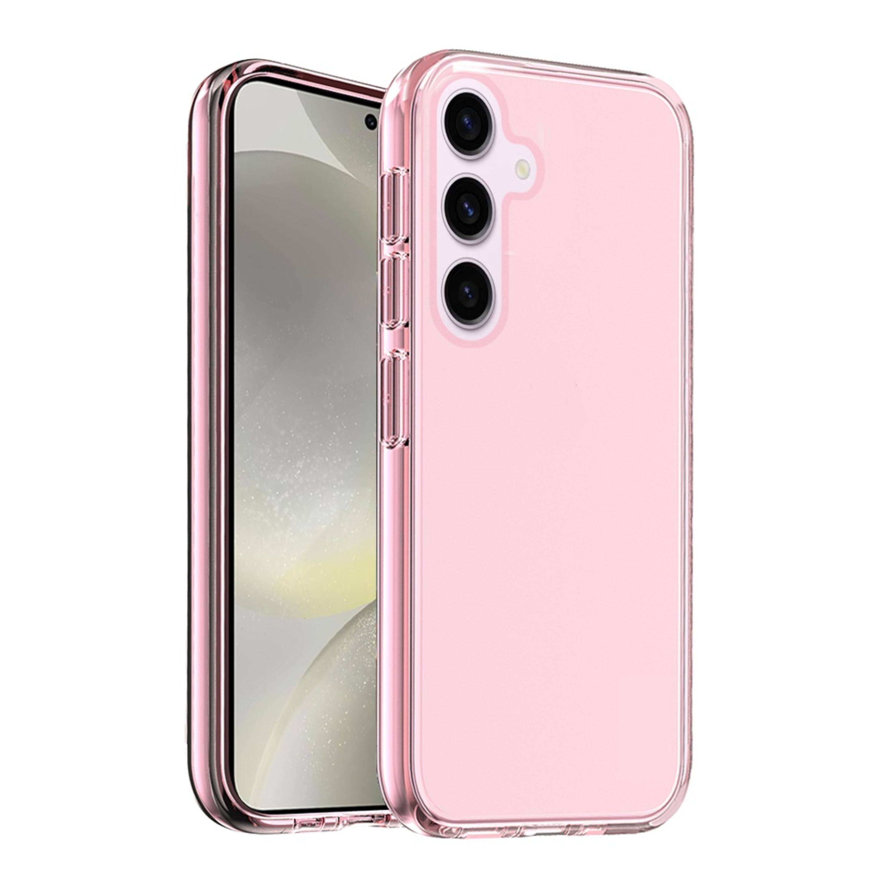 Angle. Kitcheniva - Ultra Thick 3mm Translucent Phone Case With Tempered Glass For Samsung S25/S24 Pink - Pink.