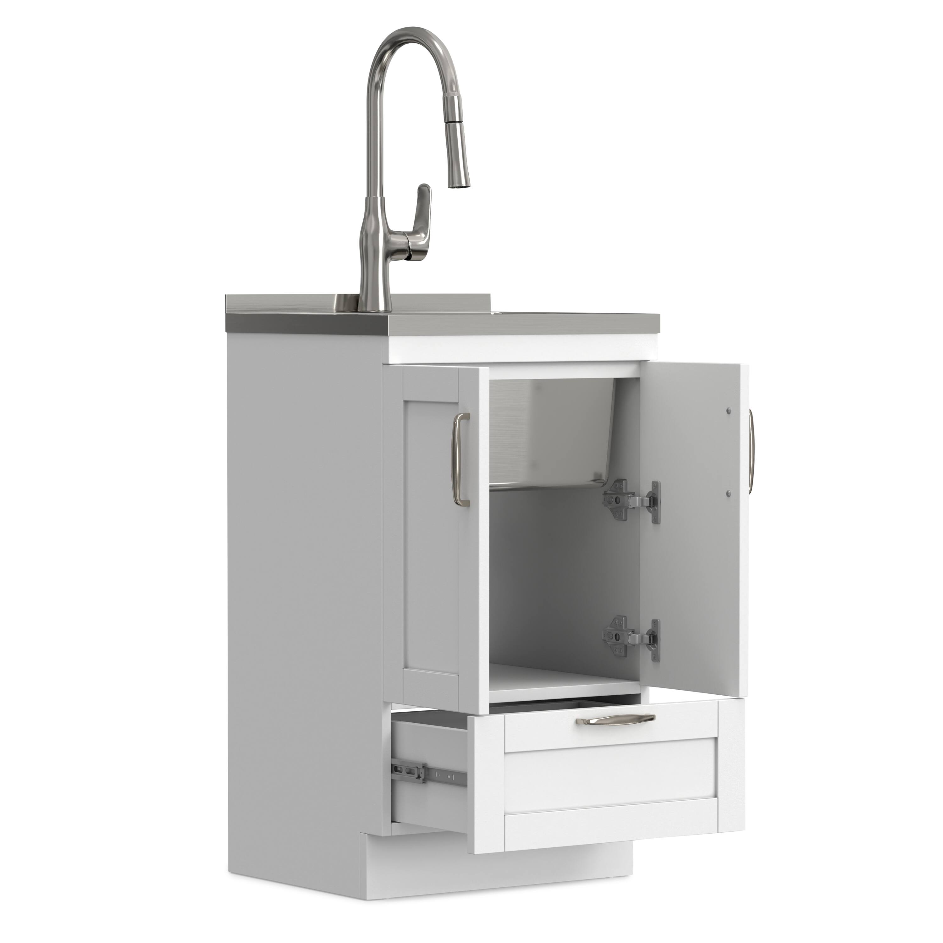 Back. Simpli Home - Reed All-In-One 20-inch Laundry Utility Sink and Cabinet - Pure White.