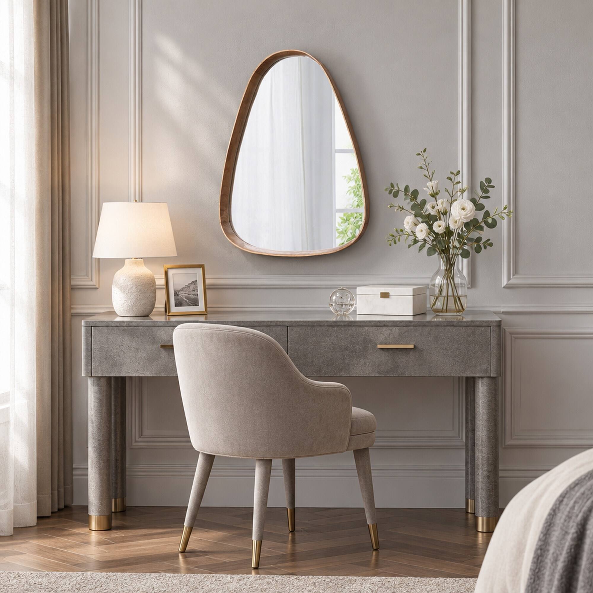 RYHNUYNE Irregular Wood Frame Wall Mirror, 35.4 x 25.6 in Glass, 15.2 ...