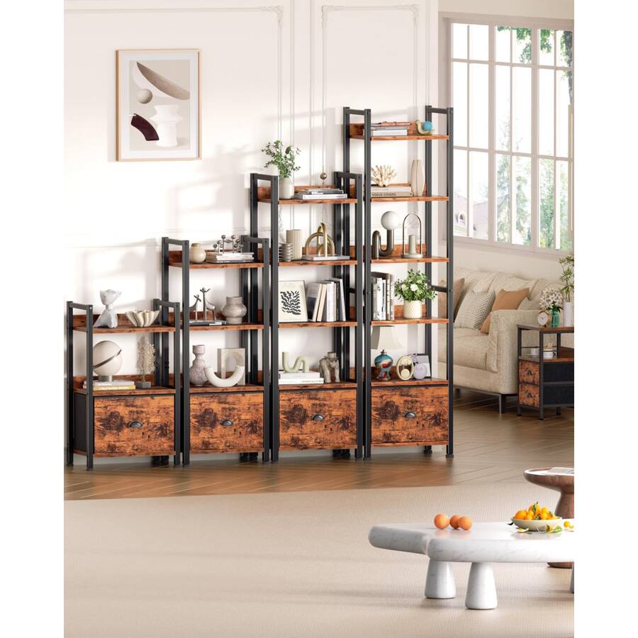 Furnulem 6 Tier Industrial Storage Bookshelf with Fabric Drawer for ...
