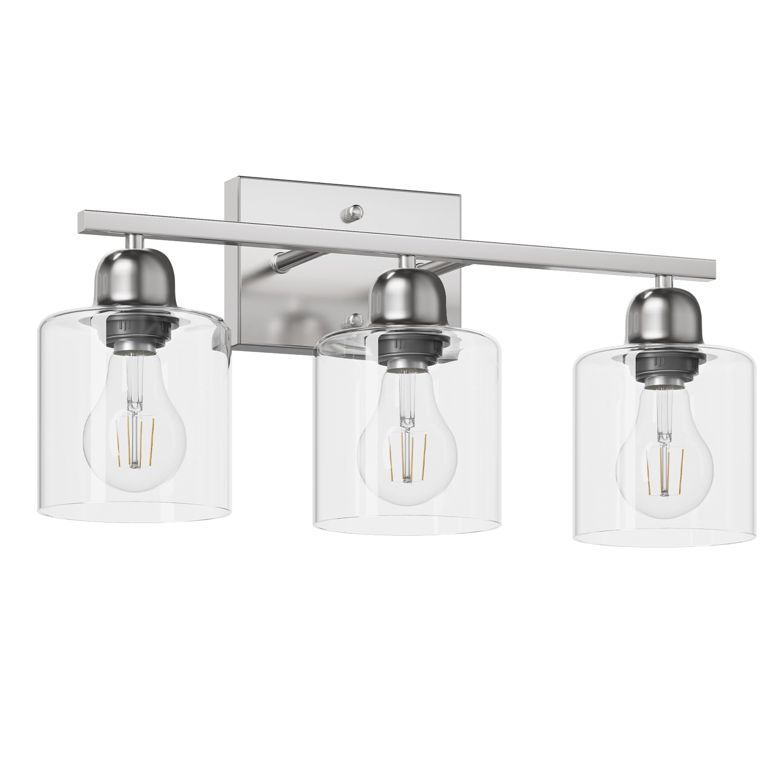 Alt View 6. Earthley Blooms - Modern Brushed Nickel Light Inch Vanity Lights For Bathroom With Clear Glass Lighting Fixtures Over Mirror - Nickel 3-Light.