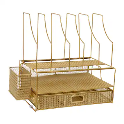 Front. Martha Stewart - Ryder Premium Large Mesh Metal Desktop Organizer - Gold.