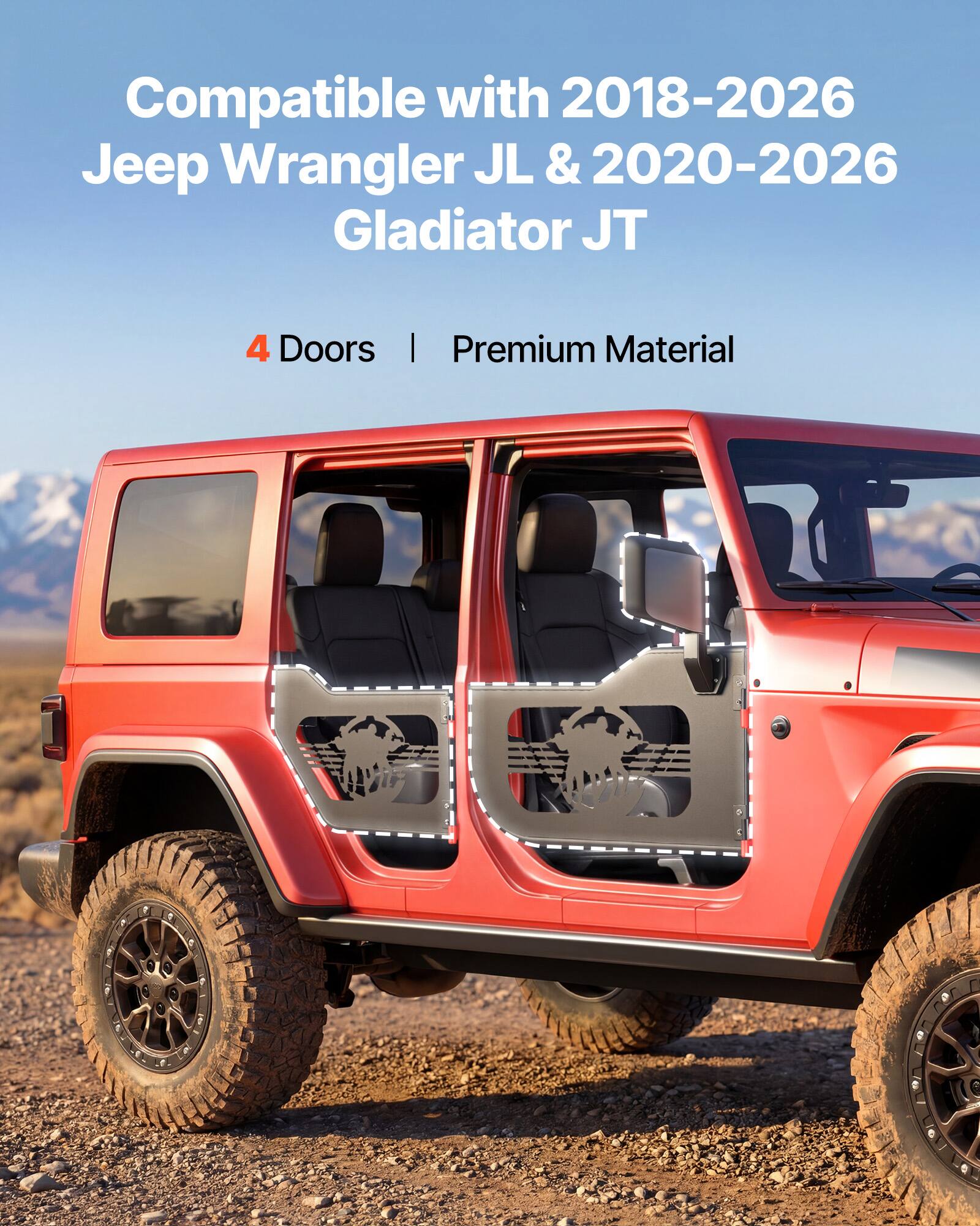 Compatible with 2018-2026 Jeep Wrangler JL & 2020-2026 Gladiator JT  
4 Doors | Premium Material