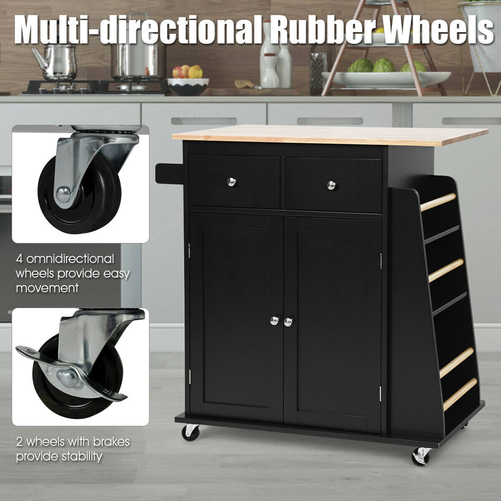 Multi-directional Rubber Wheels

4 omnidirectional wheels provide easy movement

2 wheels with brakes provide stability