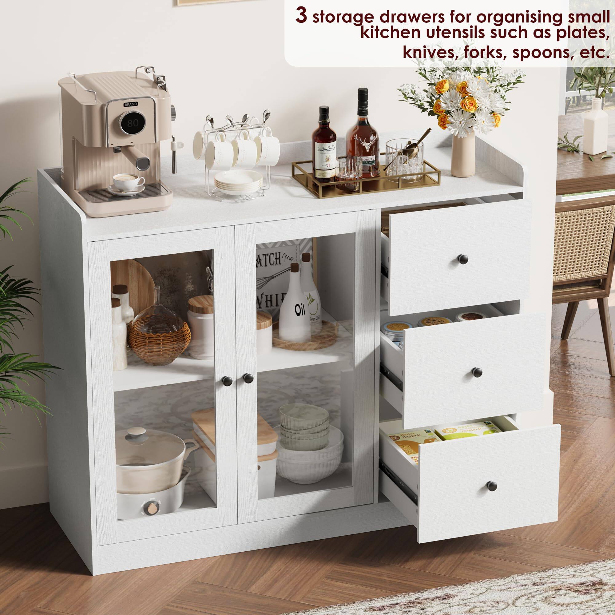 3 storage drawers for organising small kitchen utensils such as plates, knives, forks, spoons, etc.