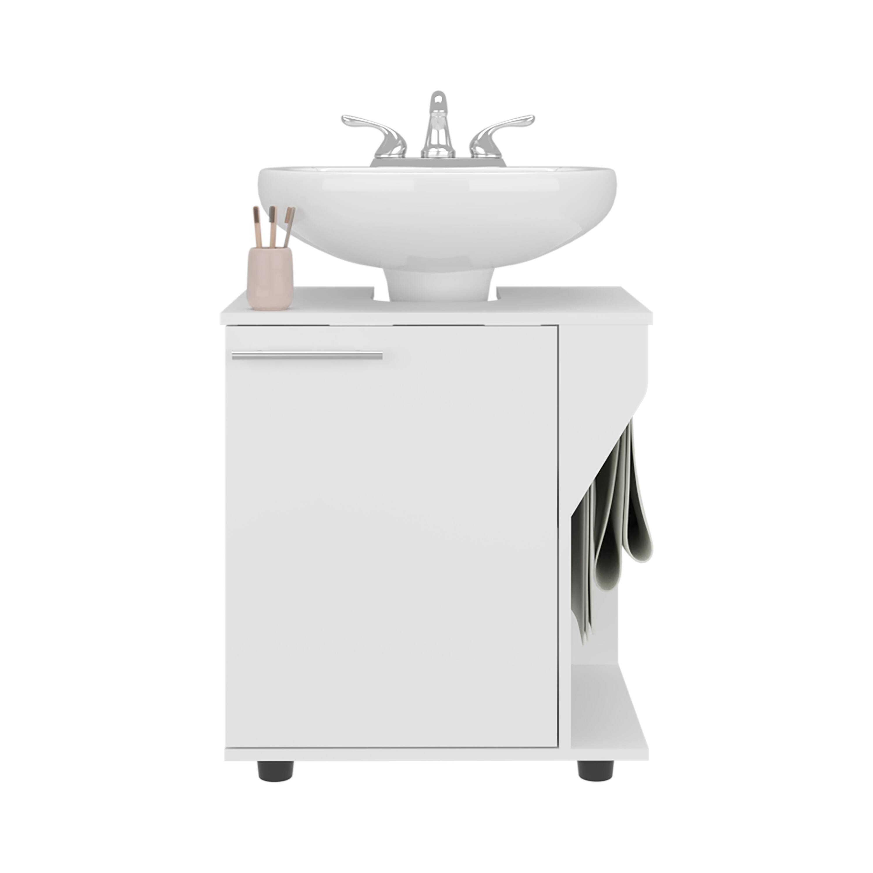 Alt View 5. TinyHomie - Phillips Freestanding Under Sink Cabinet Double Door Storage Open Back Wide Unit - White.