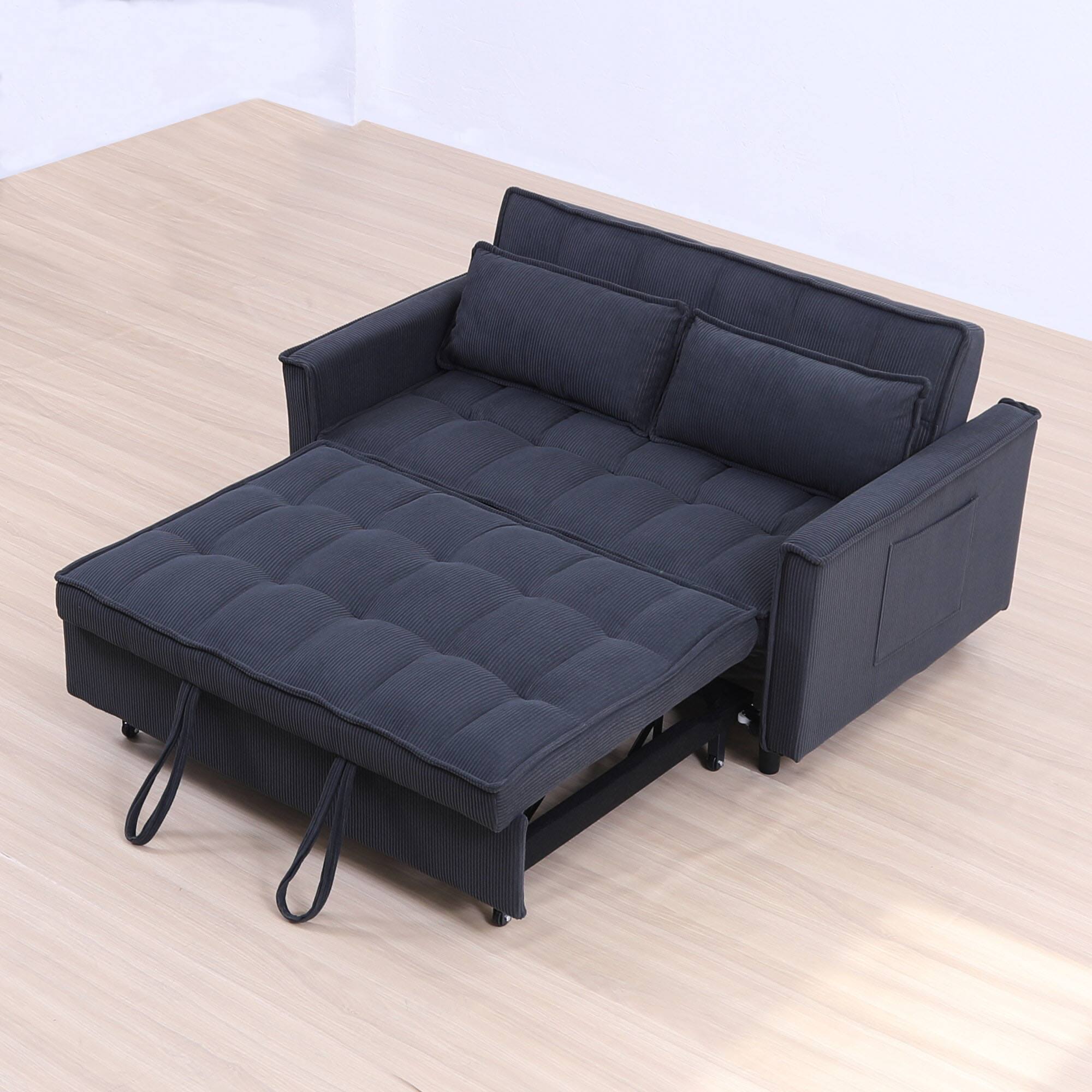 Alt View 2. GOODSILO - Elegant 55-Inch Velvet Sofa Bed with Storage Pockets - Three-in-One Convertible Design - Dark Grey.