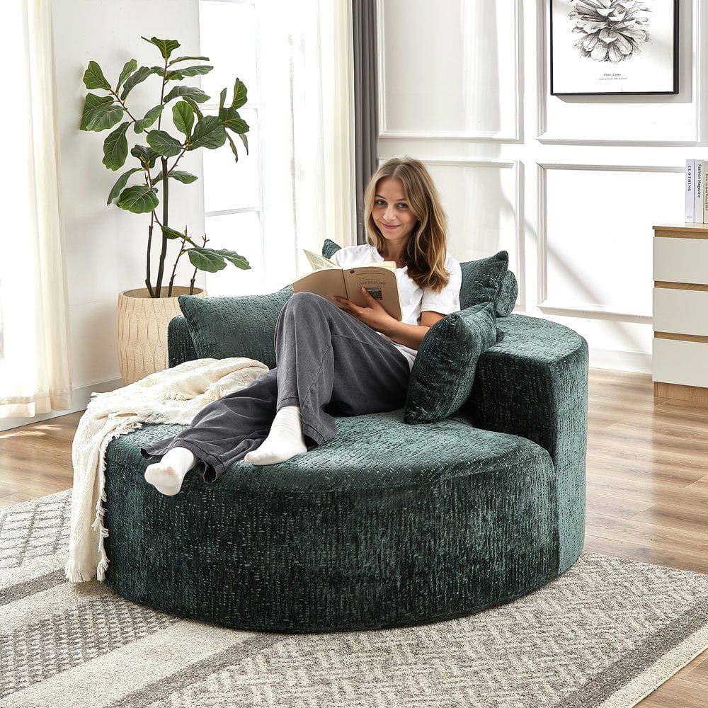Alt View 9. Resenkos - 55"L Chenille Single Sofa, Fluffy Modern Sleeper Chair for Living Room & Bedroom, No Assembly, Green - Green.