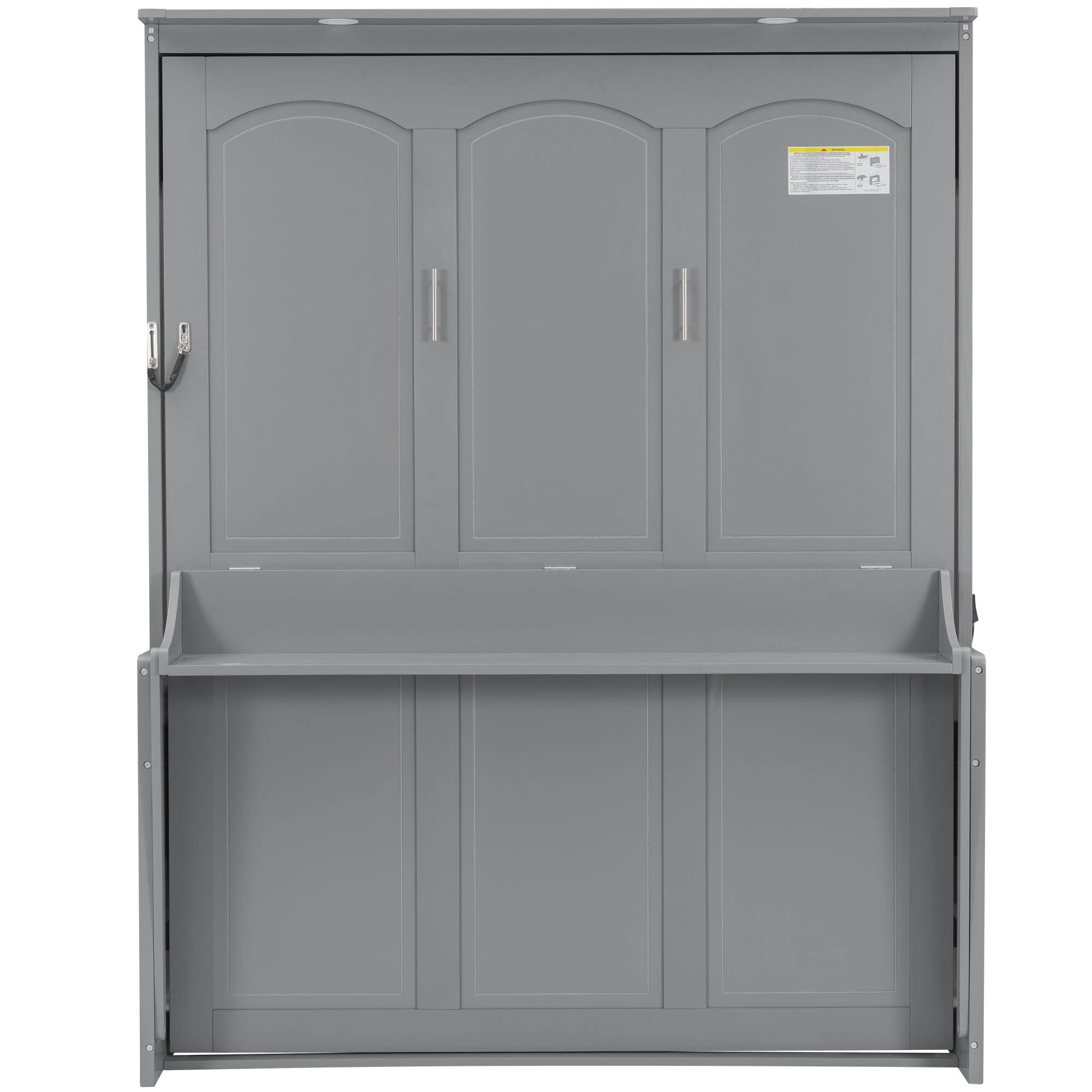 Alt View 2. Whisen - Queen Size Murphy Bed with Desk, Foldable Bed with LED Lights, USB Charging Station for Bedroom - Gray.