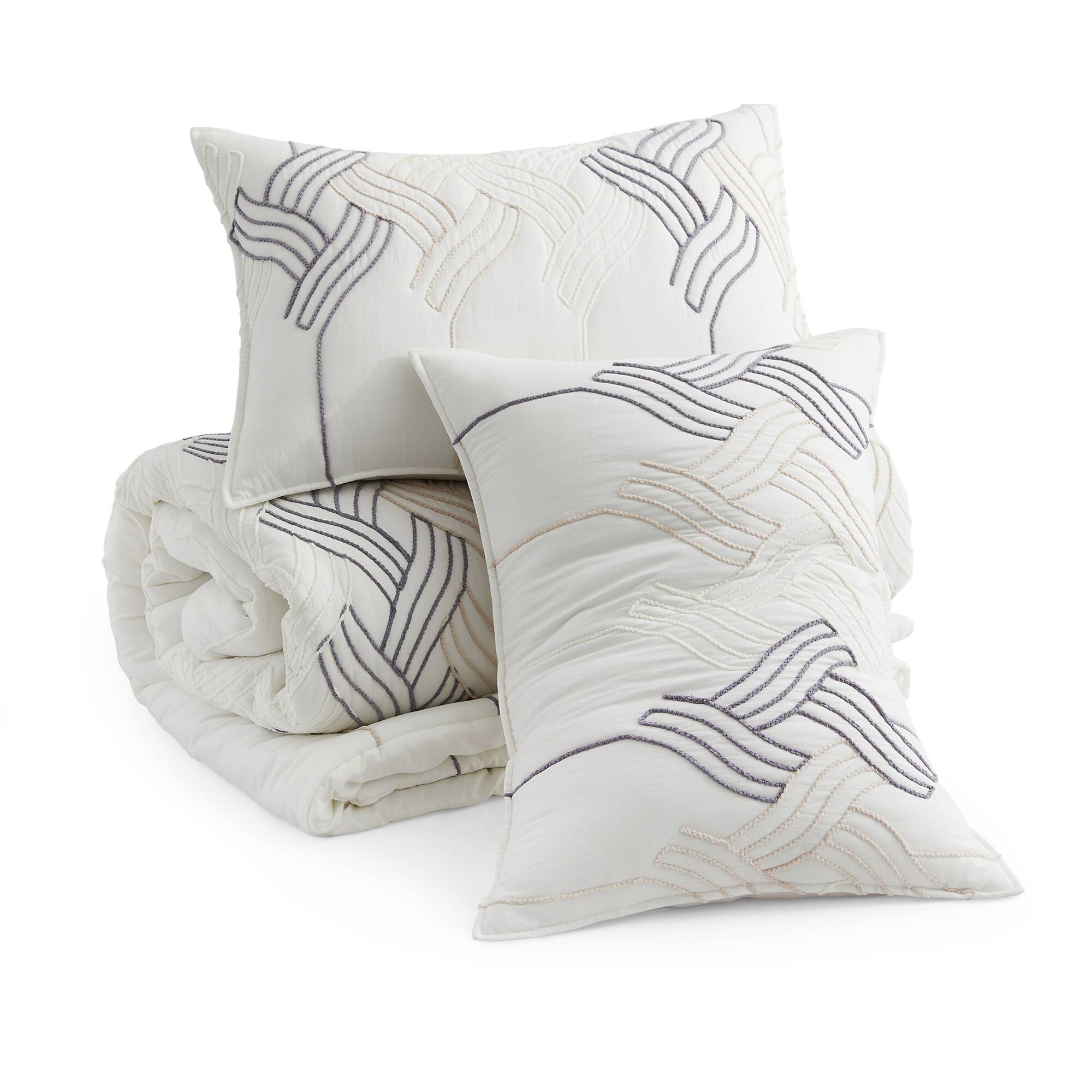 Left. Peace Nest - Peace Nest All Season Elegant Rope Embroidery Comforter Set, Twin - White.