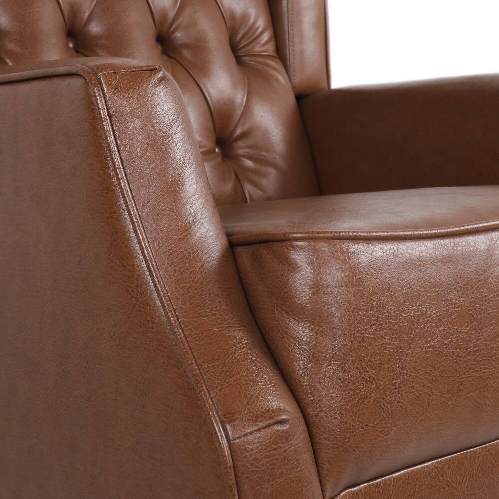 Alt View 7. Loheer - Loheer Rocking Chair Nursery Wingback Solid Wood Armchair - Cognac.