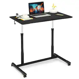 Costway - Height Adjustable Computer Desk Sit to Stand Rolling Notebook Table - Black