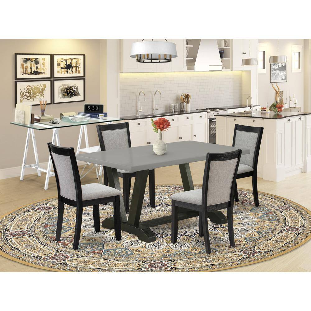 Angle. East West Furniture - East West Furniture 5 Piece Dining Table Set - A Cement Top Modern Dining Table with Trestle Base and 4 Shitake Linen - Multi-Color.