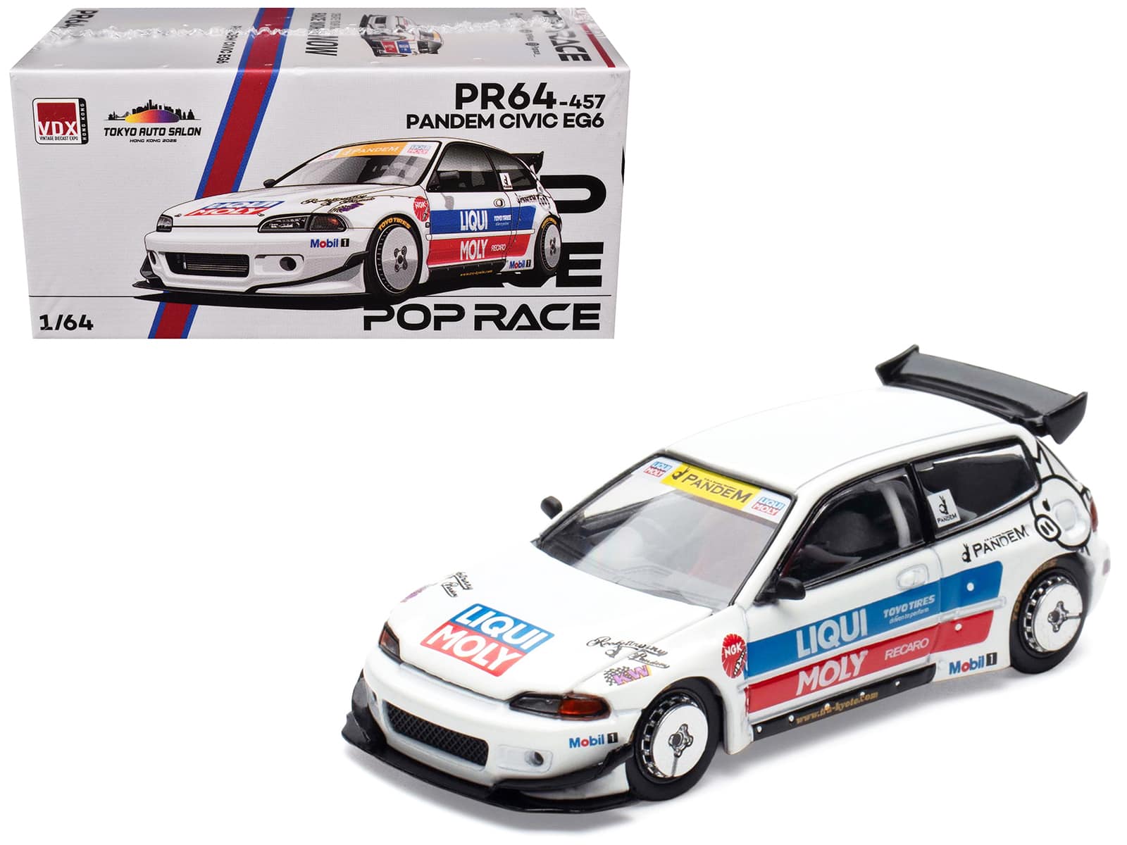 Pop Race - Pandem Civic EG6 RHD White w/ Stripes & Graphics "VDX - Tokyo Auto Salon HK 2025" Special Edition 1/64 Scale - White with Stripes
