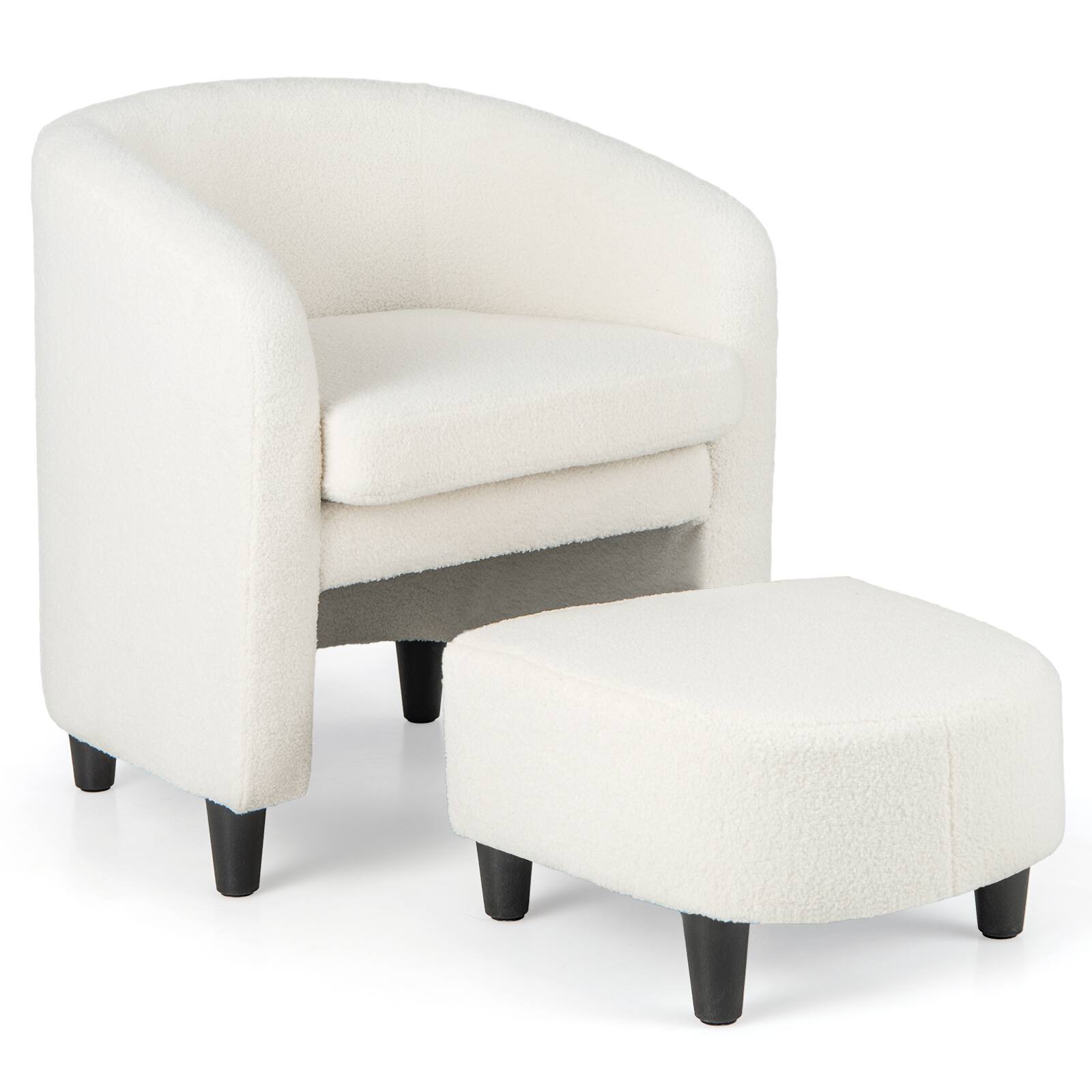 Front. Costway - Modern Soft Teddy Velvet Barrel Chair with Footrest and Anti-Slip Felt Pads - Beige.