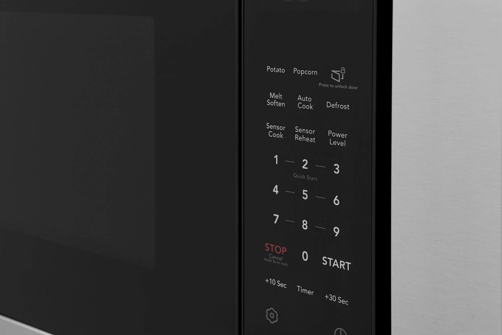 Potato Popcorn Press to unlock door Melt Auto Soften Cook Defrost Sensor Sensor Cook Reheat Power Level 1 - 2 3 Quick Start 4 - 5 6 7 8 9 STOP Hold Cancel 3s 0 to lock START +10 Sec Timer +30 Sec O